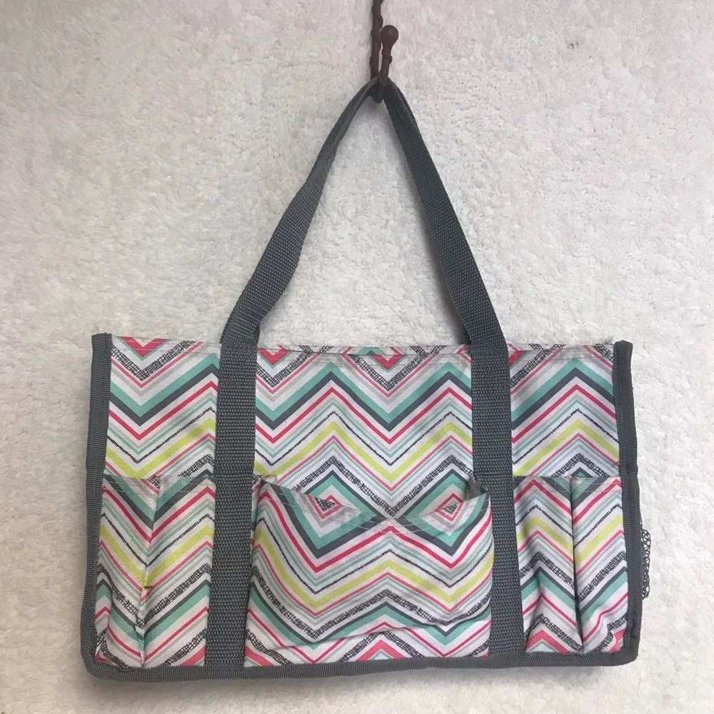 thirty-one Chevron Multi-Color Tote with Gray Trim and Handles
